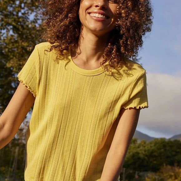 Toad & Co FOOTHILL POINTELLE Shortsleeve BABY TEE CHAMOMILE Small NWT in pkg - Picture 1 of 7